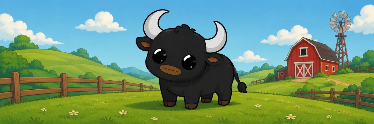 The Black Bwull standing proudly on his farm